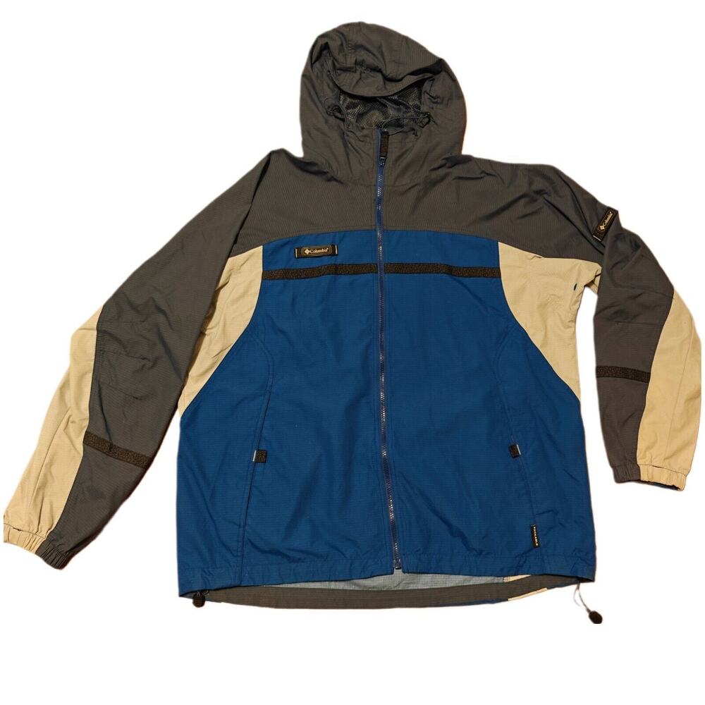 Columbia Windbreaker Jacket Men Large Blue Vented Fishing Hiking Outdoors Nylon